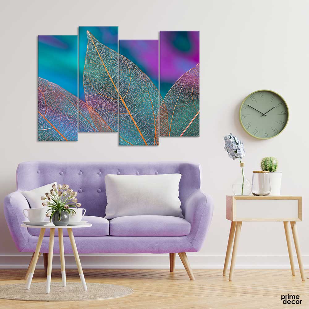 Transparent Vivid Autumn Leaves (4 Panel) Nature Wall Art - Prime Décor