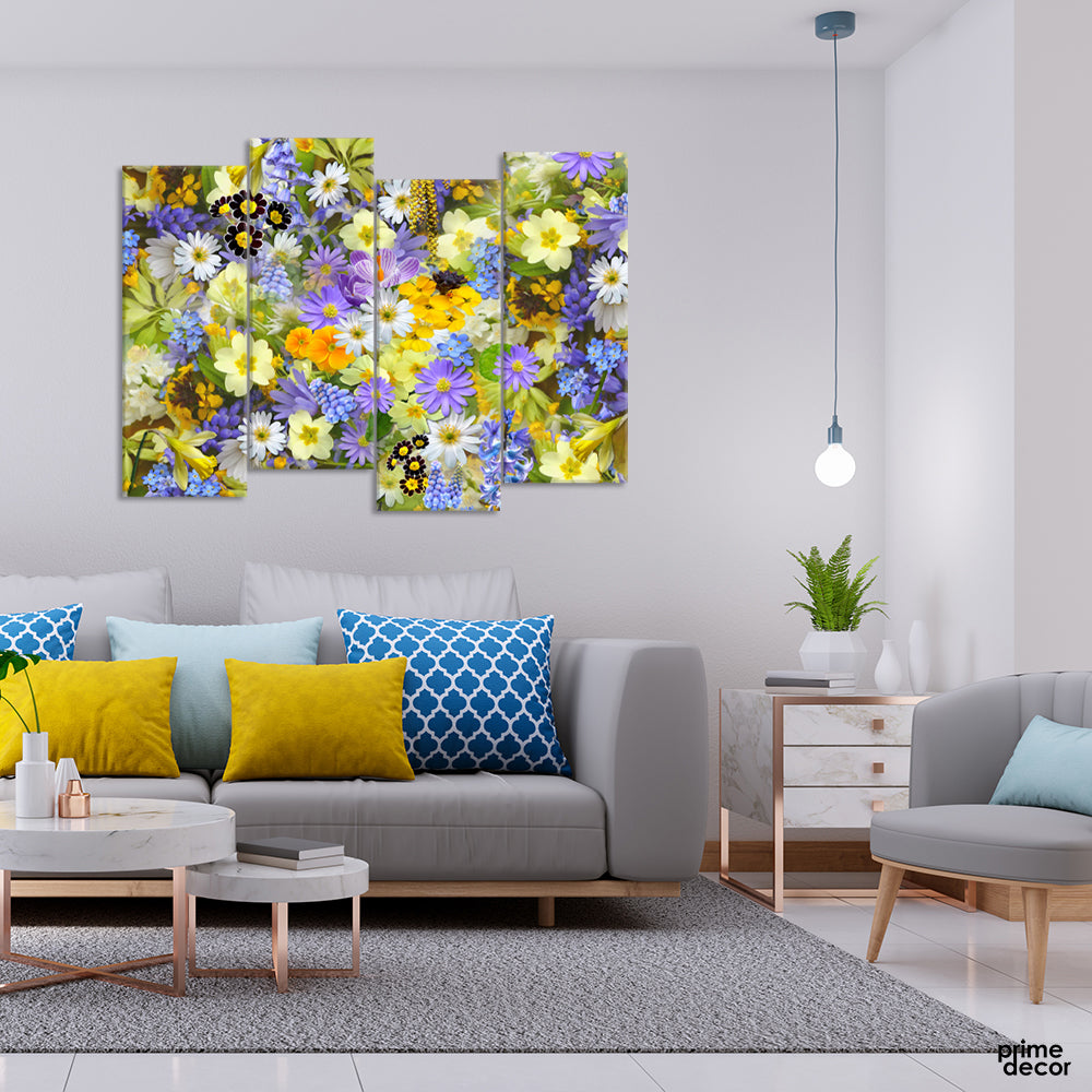 Colorful Spring Flower (4 Panel) | Floral Wall Art - Prime Décor