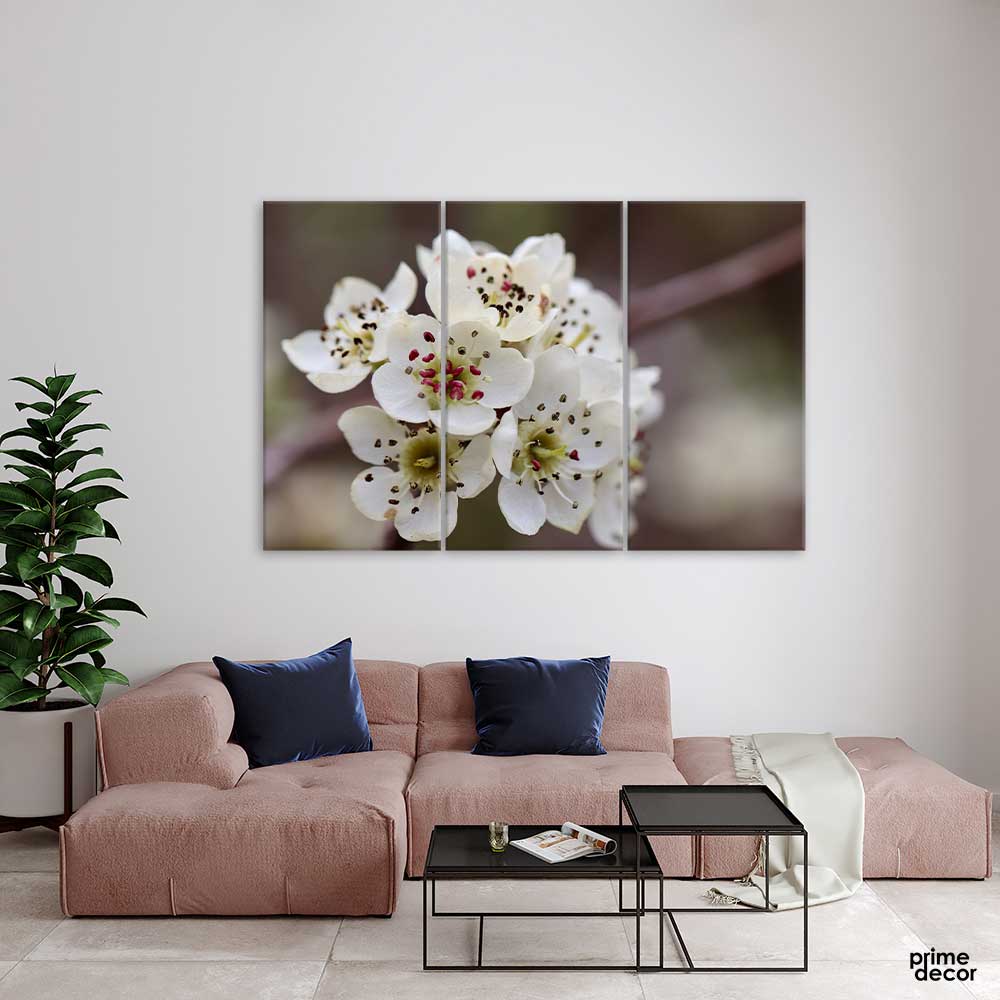 Pear Flower Fruit (3 Panel) Floral Wall Art - Prime Décor