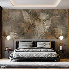 Beautiful Exotic Leaves Artwork Over 90's Style Background | Floral Wallpaper Mural