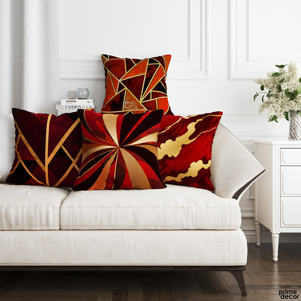 Mystic Marble Series - Maroon (Set of 4) | Abstract Cushion #275 - Prime Décor
