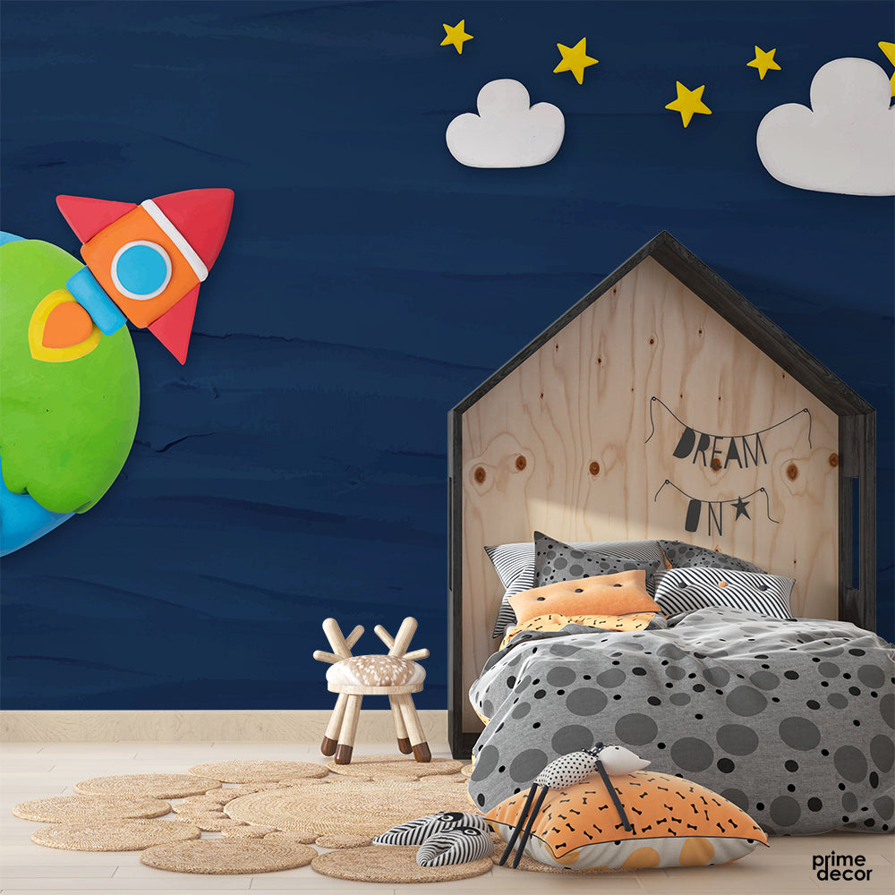 Space Rocket Textured Background | Kids Wallpaper Mural - Prime Décor
