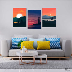 Sunset Illustrations (3 Panel) Nature Wall Art - Prime Décor