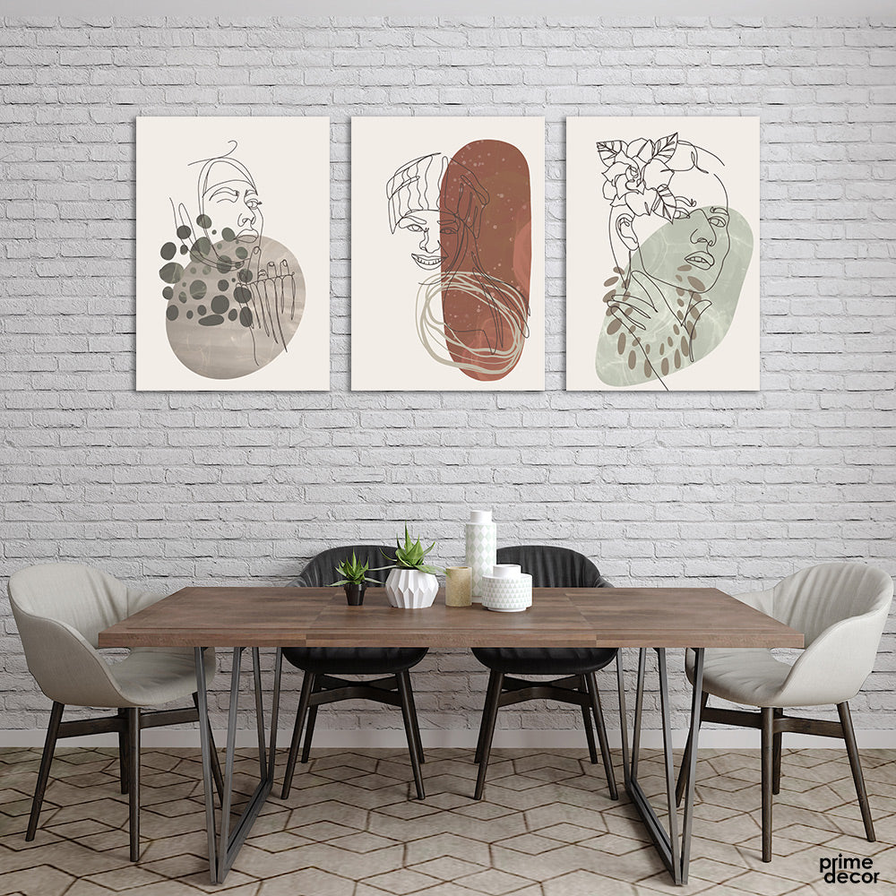 Woman One Line Illustration (3 Panel) Fashion Wall Art - Prime Décor