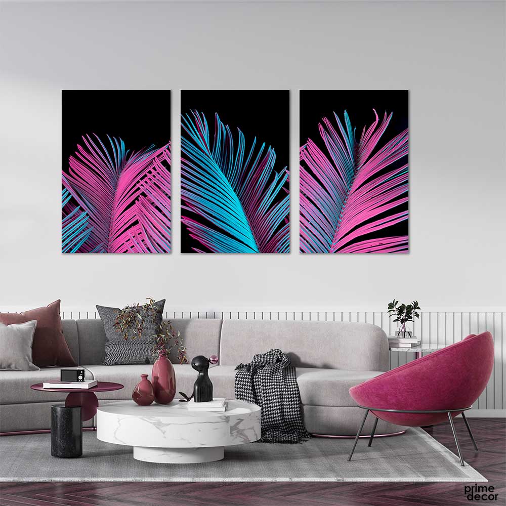 Neon Colors Palm Leaves (3 Panel) Floral Wall Art - Prime Décor