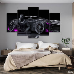 Black Panthar with Bugatti (5 Panel) Cars Wall Art - Prime Décor