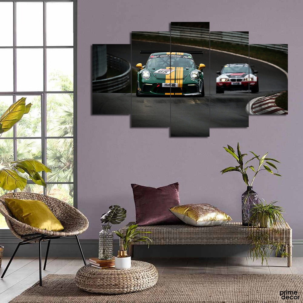 Motorsport Green & Yellow Racing Car (5 Panel) | Car Wall Art - Prime Décor