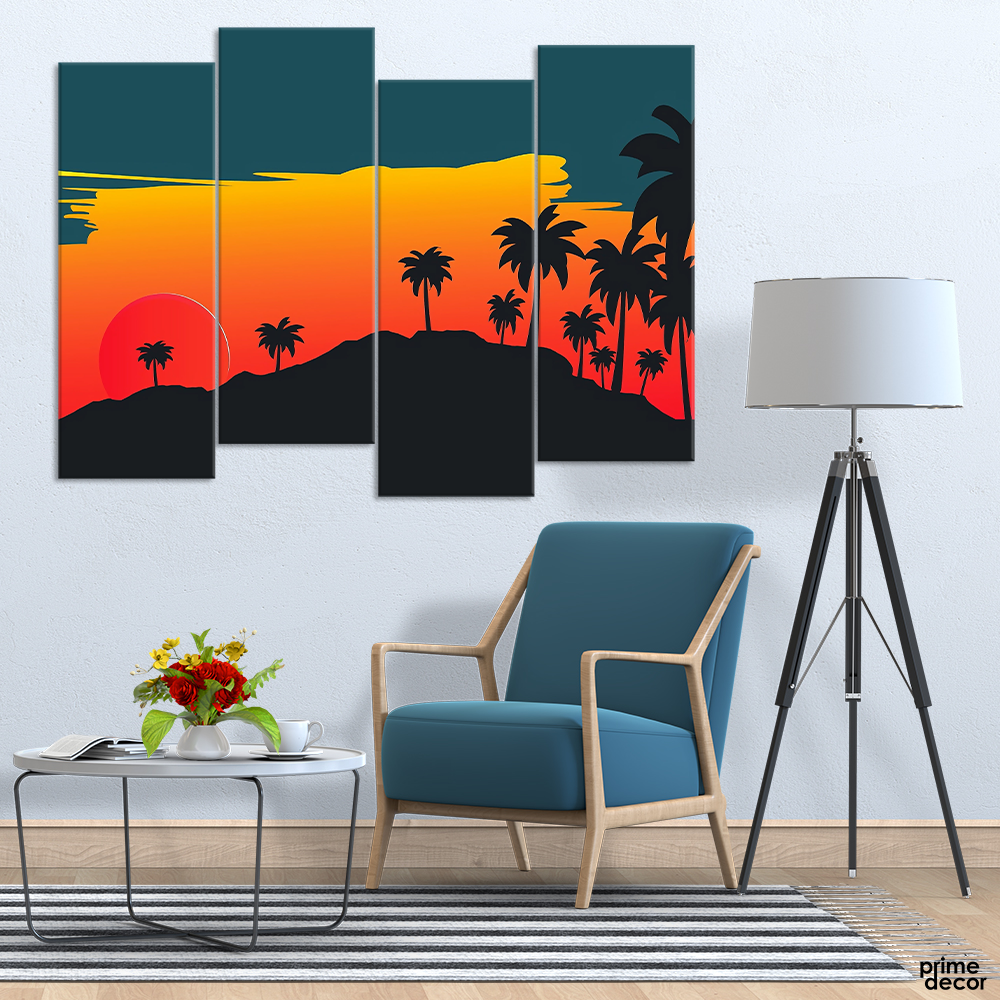Sunset Palm Trees (4 Panel) | Nature Wall Art - Prime Décor