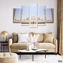 Sheikh Zayed Grand Mosque Clear Sky Background (5 Panel) Islamic Wall Art - Prime Décor