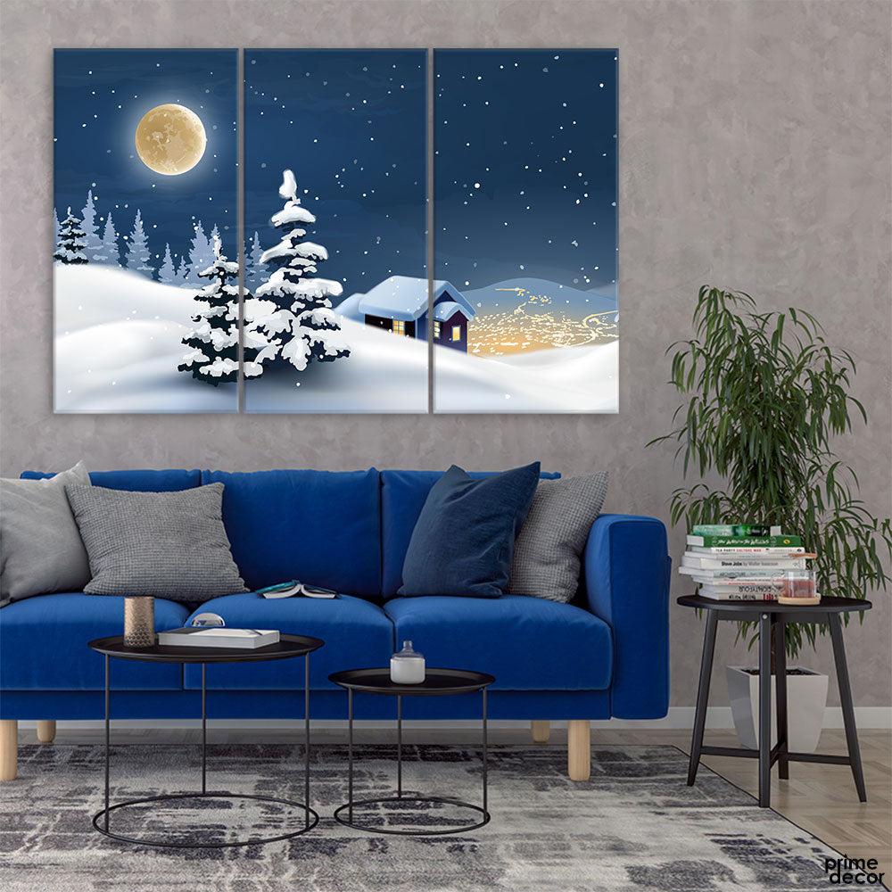 Illustration of a Winter Landscape (3 Panel) Nature Wall Art - Prime Décor