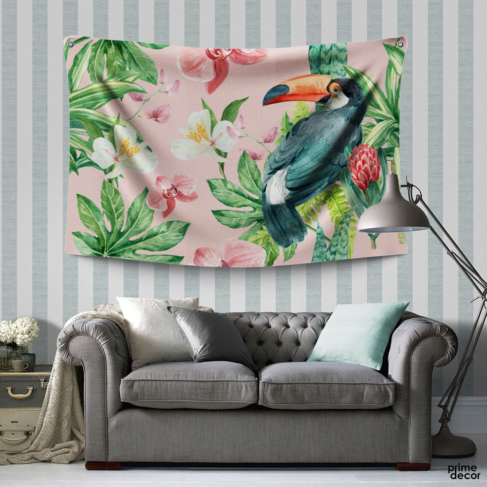 Parrot with Floral Textile print | Floral Tapestry - Prime Décor