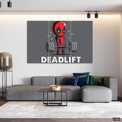 Deadpool Doing Deadlifting (3 Panel) Funny Wall Art - Prime Décor