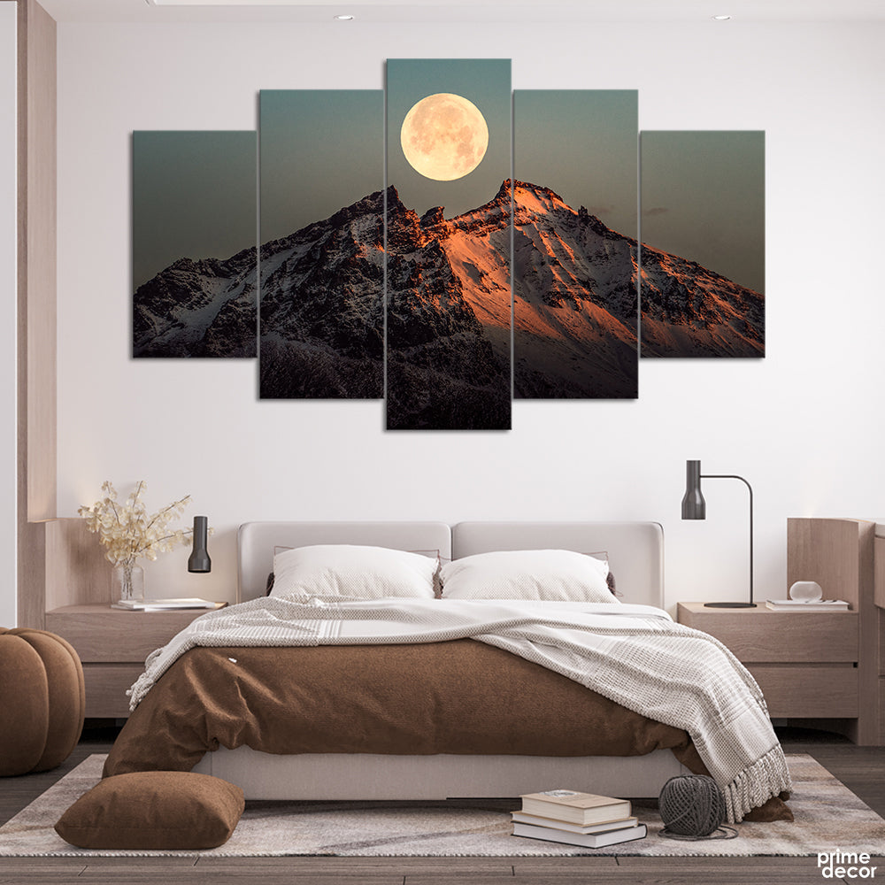 Full Moon Over the Glacier (5 Panel) Landscape Wall Art - Prime Décor