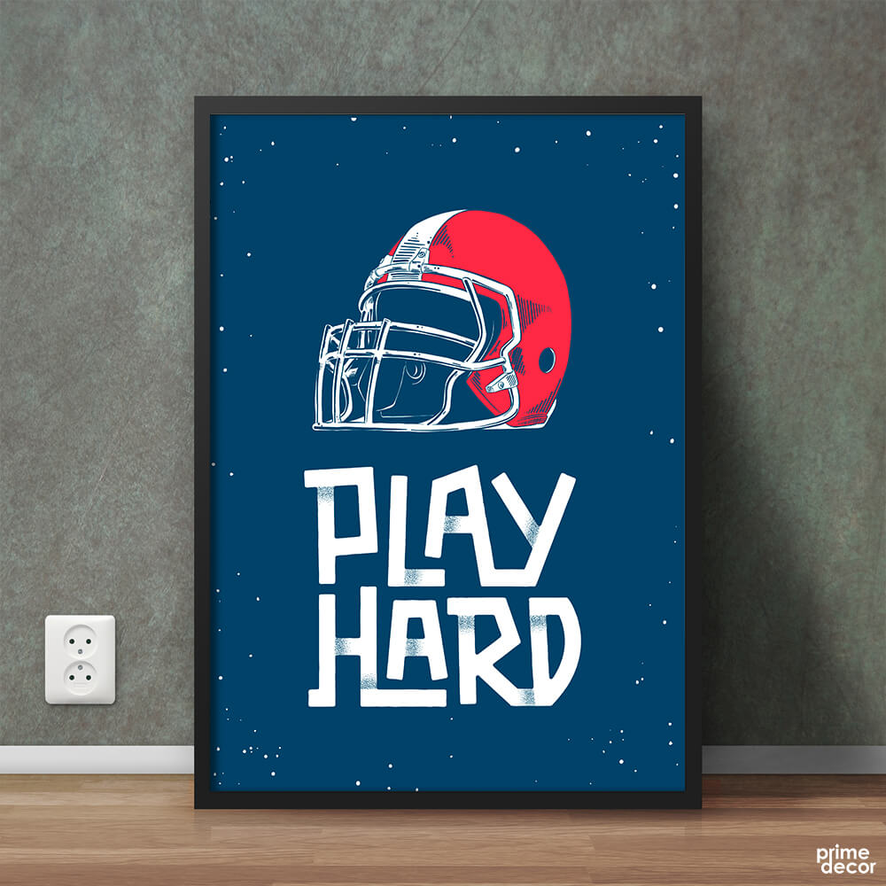 Play Hard Baseball Helmet | Motivational Poster Wall Art - Prime Décor