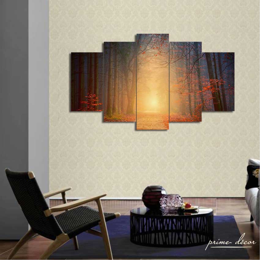 Red Road Forest (5 Panel) | Forest Wall Art - Prime Décor