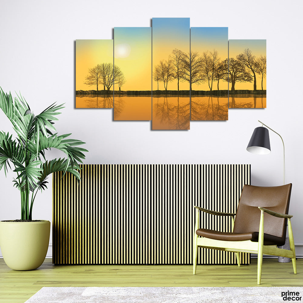 Row of Trees Reflected in Water (5 Panel) | Nature Wall Art - Prime Décor
