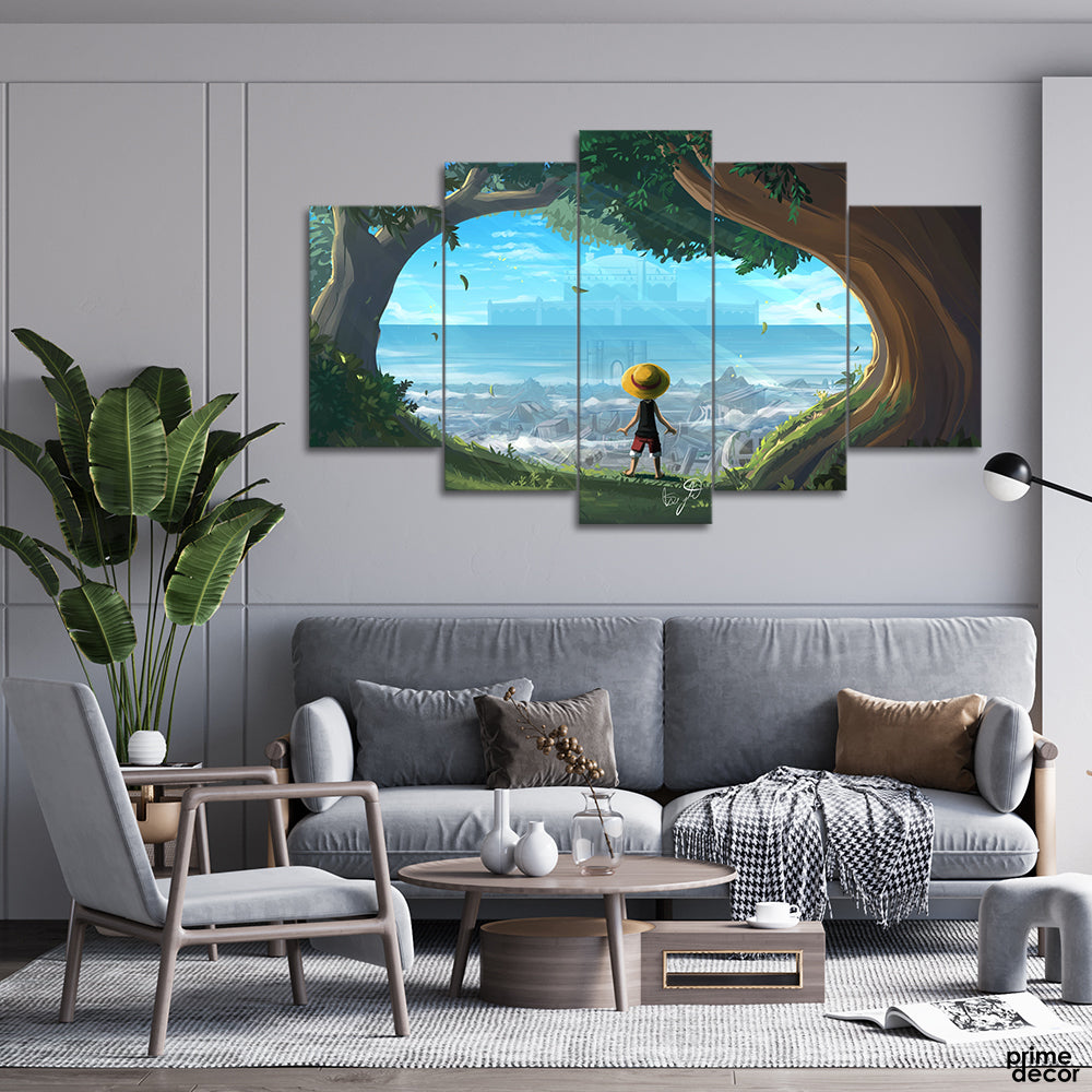 Monkey D Luffy In Jungle (5 Panel) Anime Wall Art - Prime Décor