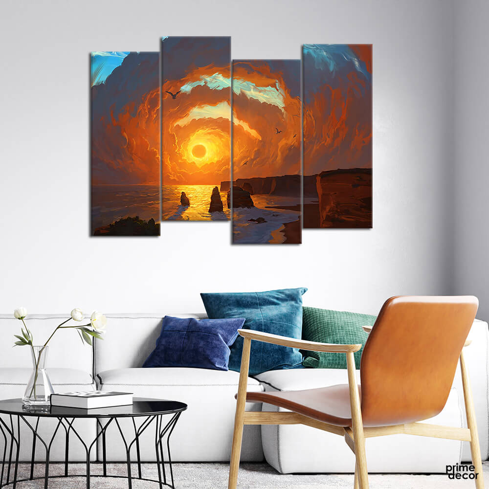 Swirls Of Sun (4 Panel) Abstract Wall Art– Prime Décor