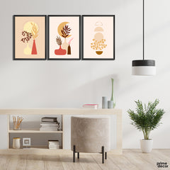 Boho Flower Pots (3 Panel) Floral Wall Art - Prime Décor