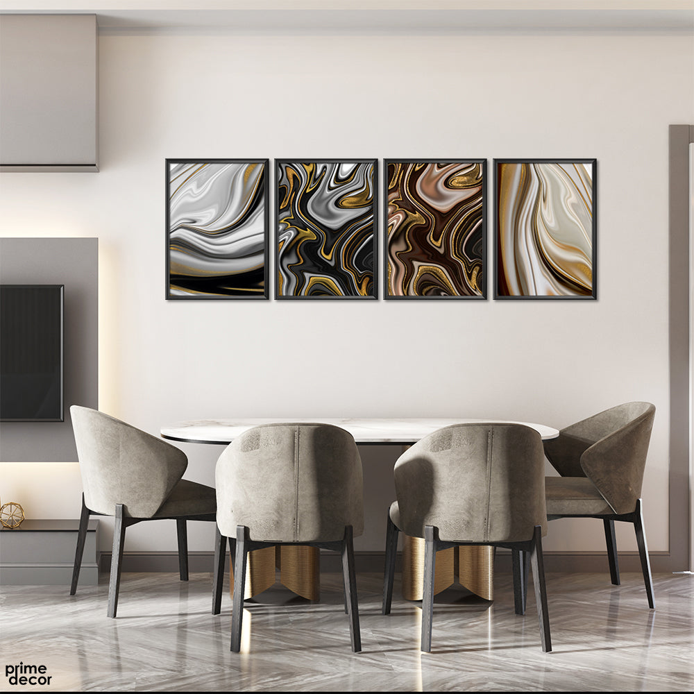 Silver Gold & Brown Velvet Abstract Art (4 Panel) Digital Wall Art - Prime Décor