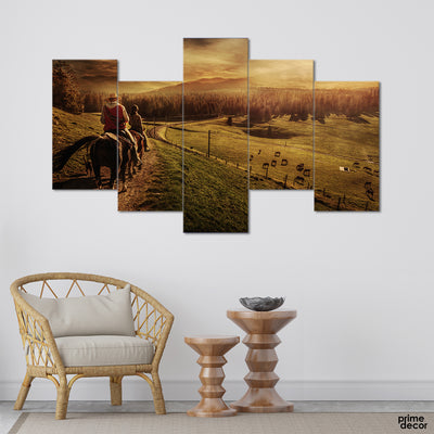 Riders In The Grasslands (5 Panel) Nordic Wall Art - Prime Décor