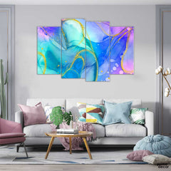 Blue Liquid Glitter Painting (4 Panel) | Abstract Wall Art - Prime Décor