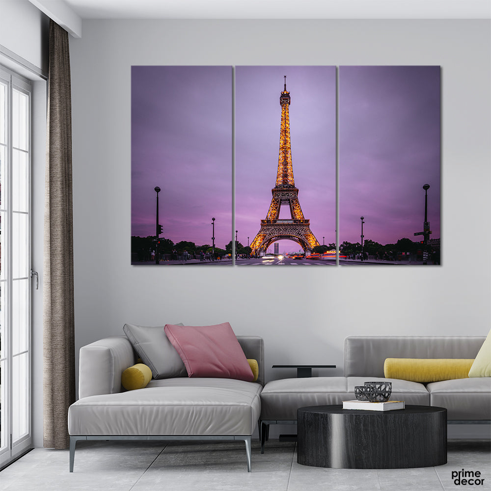 Eiffel Tower in the Evening (3 Panel) Architecture Wall Art - Prime Décor