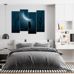 Cat Moon & Stars (4 Panel) | Wall Art - Prime Décor
