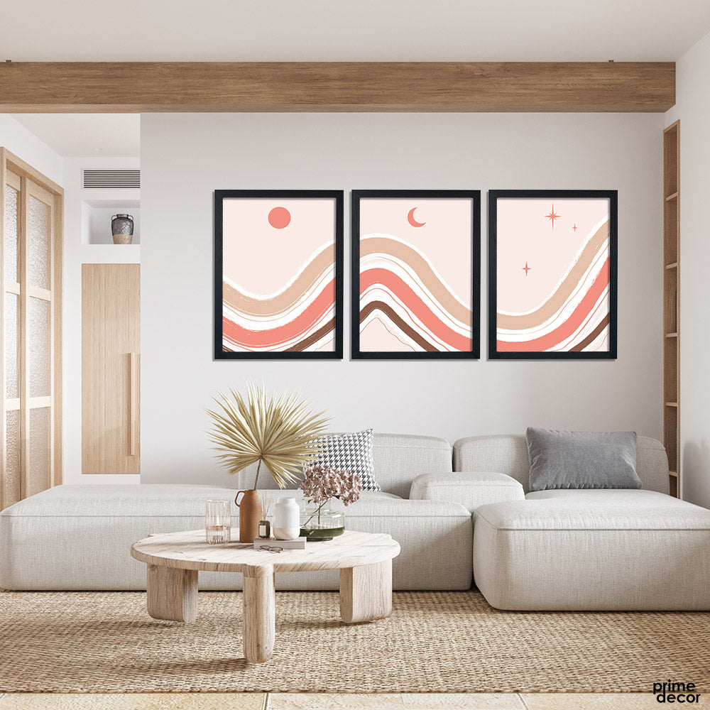 Hand Drawn Flat Boho Design (3 Panel) Nordic Wall Art - Prime Décor
