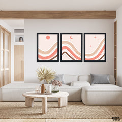 Hand Drawn Flat Boho Design (3 Panel) Nordic Wall Art - Prime Décor