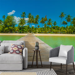 Wooden Bridge with Tropical Beach | Nature Wallpaper Mural