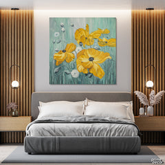 Macro Yellow Flowers Acrylic Paint Design (Single Panel) Square Wall Art - Prime Décor