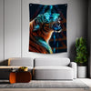 Tiger With Neon Eyes Triangular Background | Animal Tapestry