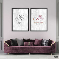 Mr & Mrs Right (2 Panel) Couple Wall Art - Prime Décor