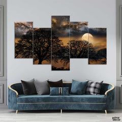 Moonlight & Starry Nights (5 Panel) | Nature Wall Art - Prime Décor