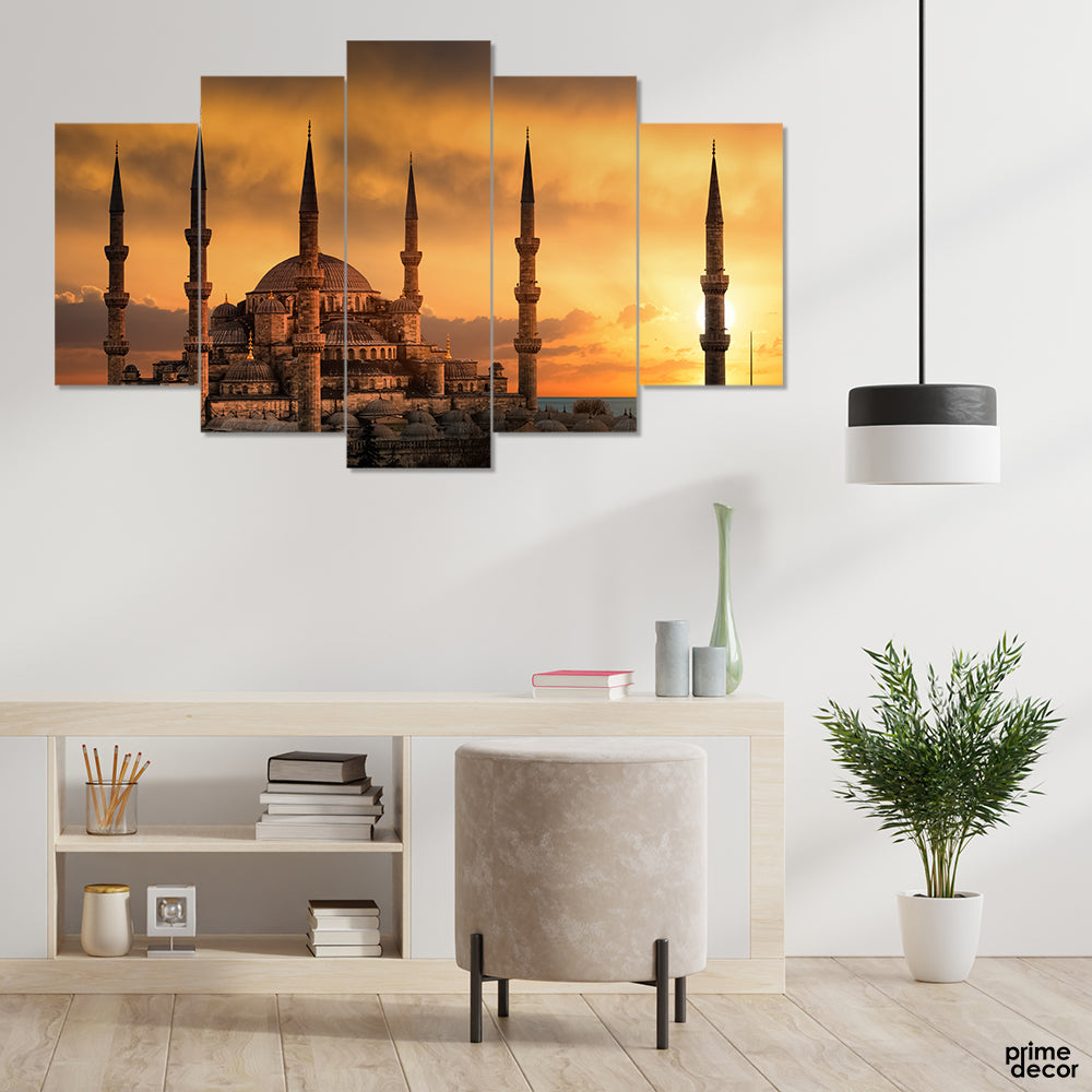 Sultan Ahmed Mosque At Sunset (5 Panel) Islamic Wall Art - Prime Décor