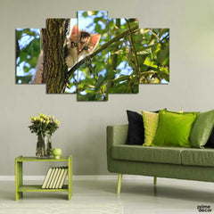 Cute Cat with Tree (5 Panel) | Cat Wall Art - Prime Décor