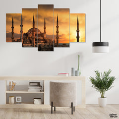 Sultan Ahmed Mosque At Sunset (5 Panel) Islamic Wall Art - Prime Décor