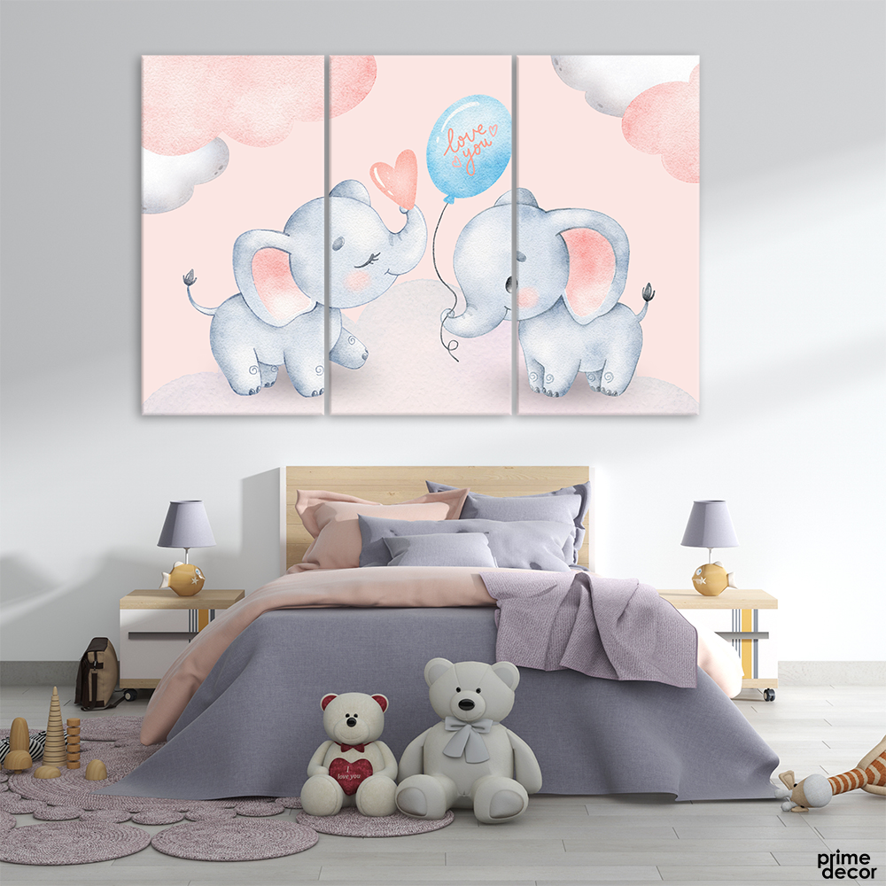 Elephant Couple Art (3 Panel) Kids Wall Art - Prime Décor