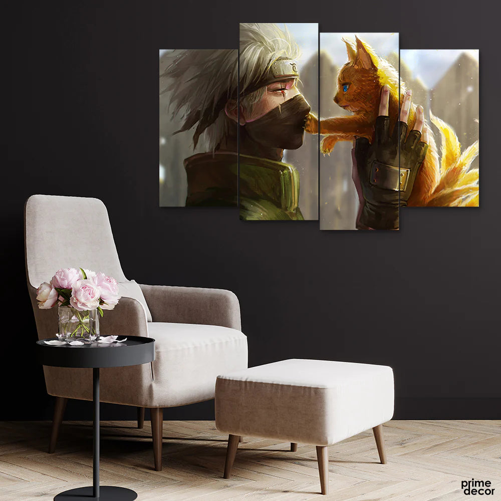 Kakashi Hatake Holding Cat (4 Panel) | Wall Art - Prime Décor