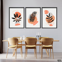 Boho Leaves in Orange (3 Panel) Nordic Wall Art - Prime Décor