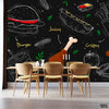 Juicy & Crispy Fast food Blackboard Cafe Design | Restaurant Wallpaper Mural