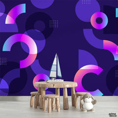 Neon Purple & Pink Color Geometric Shapes | Abstract Wallpaper Mural - Prime Décor