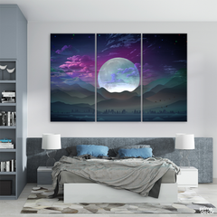 Fantasy Moon & Clouds Art (3 Panel) Nature Wall Art - Prime Décor