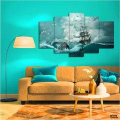 Tall Ship Sea Waves (5 Panel) Wall Art - Prime Décor