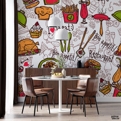 Restaurant Seamless Pattern | Food Wallpaper Mural - Prime Décor