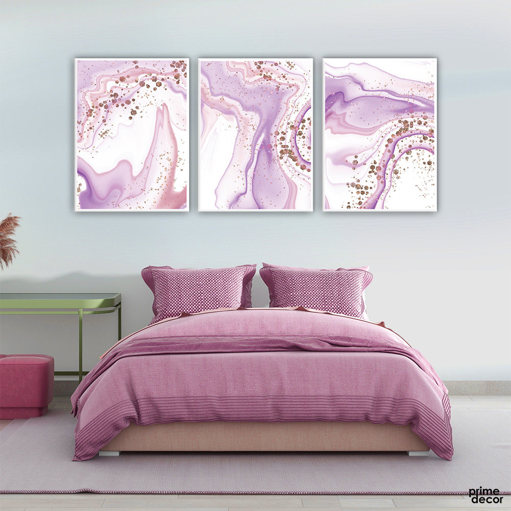 Purple Water Color Alcohol Ink (3 Panel) Abstract Wall Art - Prime Décor