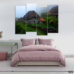 Old Mountain Village (4 Panel) | Nature Wall Art - Prime Décor