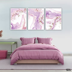 Purple Water Color Alcohol Ink (3 Panel) Abstract Wall Art - Prime Décor