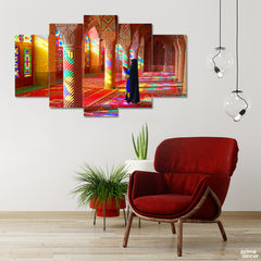 The Pink Mosque Iran Brush Strokes Style (5 Panel) Islamic Wall Art - Prime Décor